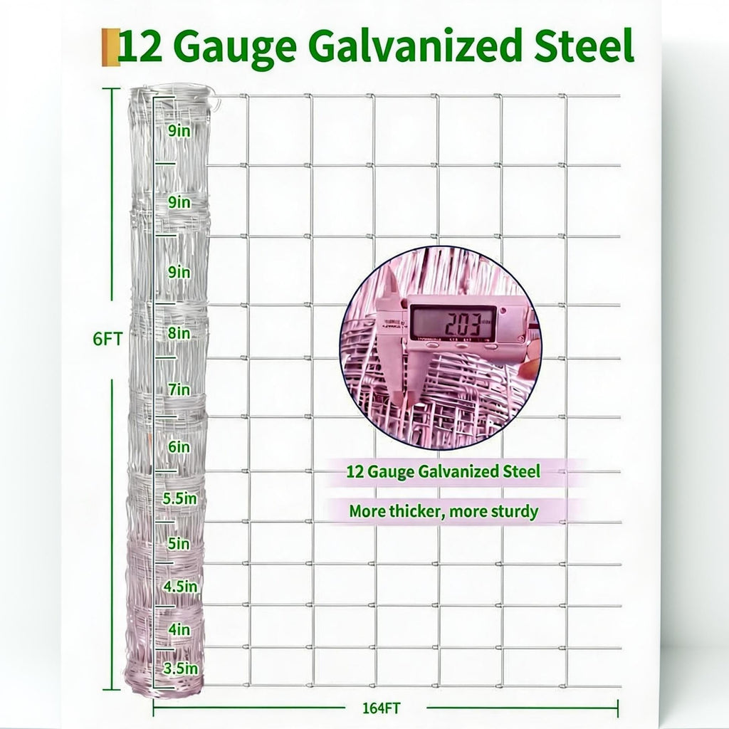 Garvee 6' × 164' Farm Fence Roll, 12 Gauge Galvanized Woven Wire for Cattle, Goats and Pasture