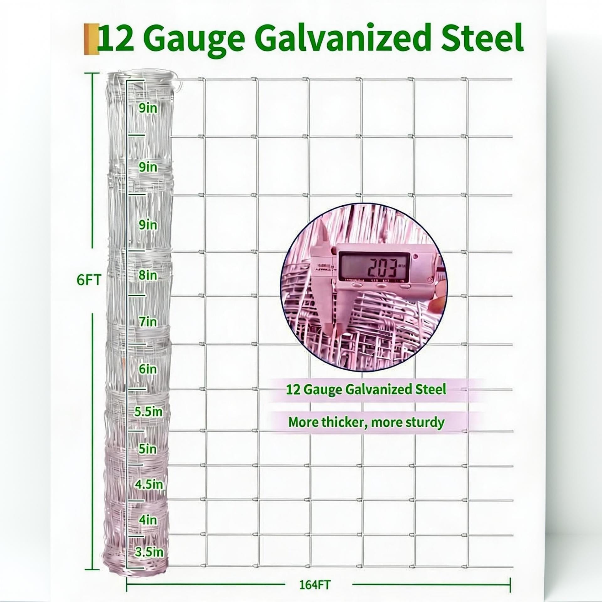 Garvee 6' × 164' Farm Fence Roll, 12 Gauge Galvanized Woven Wire for Cattle, Goats and Pasture
