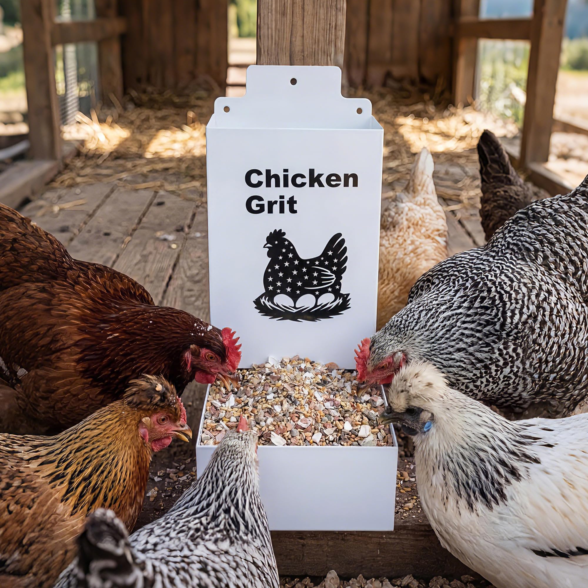 Garvee 9.8" Metal Poultry Supplement Feeders, 2PCS Anti-Waste Chicken Grit Feeder for Coop Fence