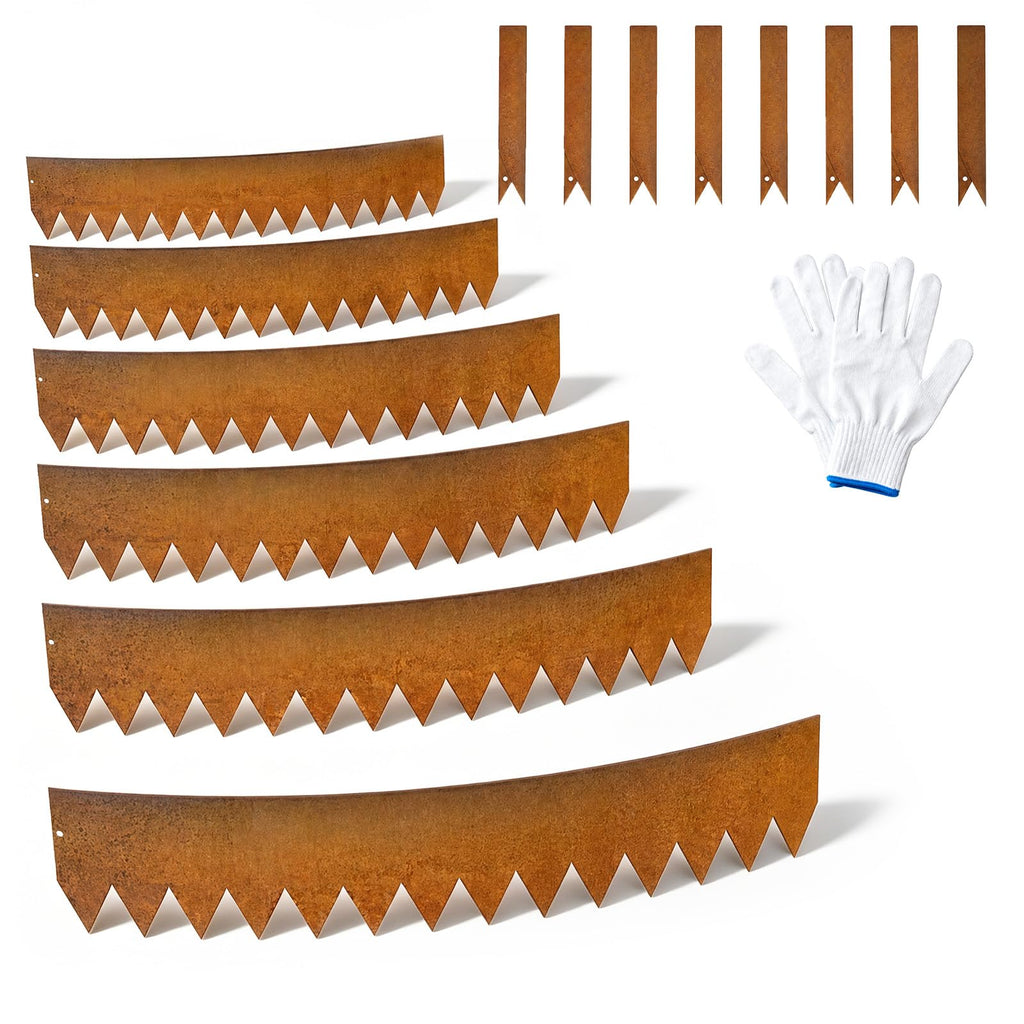 Garvee 20' Cor-Ten Steel Landscape Edging, 6-Pack 40" × 8" Hammer-In Flexible Metal Garden Border Kit with Clips & Gloves for Lawn, Path & Flower Bed, Rust