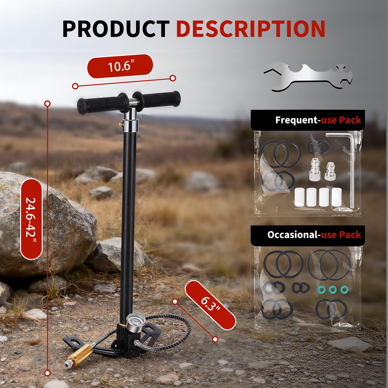 Garvee High Pressure 4-Stage PCP Hand Pump for Air Rifles & Tires – 30MPa/4500PSI Manual Air Compressor – Oil-Water Filter, Ideal for Paintball, HPA Tanks, Tire Inflation – Auto Tool