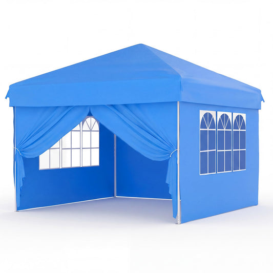 Garvee 10x10 FT Pop Up Canopy Tent, 210D Waterproof Oxford Gazebo with 4 Removable Window Sidewalls, UPF 50+ Steel Frame Shelter for Camping, Backyard & Events, Blue