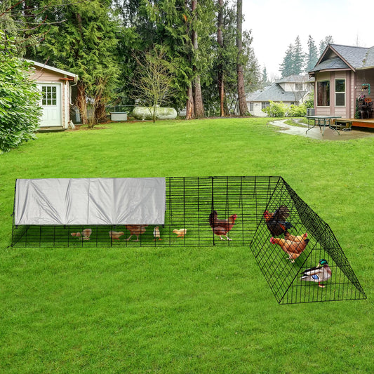 Garvee Large Metal Chicken Coop with Run - Heavy-Duty Outdoor Portable Chicken Tractor with Waterproof Cover, Predator-Proof Poultry Enclosure for Hens, Ducks, Rabbits