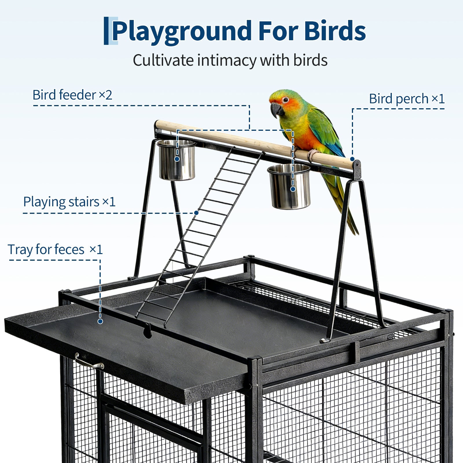 Garvee 60"h Large Bird Cage, Rolling Play Top Parakeet Cage, Big Bird Cages for Parrots, Parakeets, Cockatiels, Conures, Budgie, Lovebird