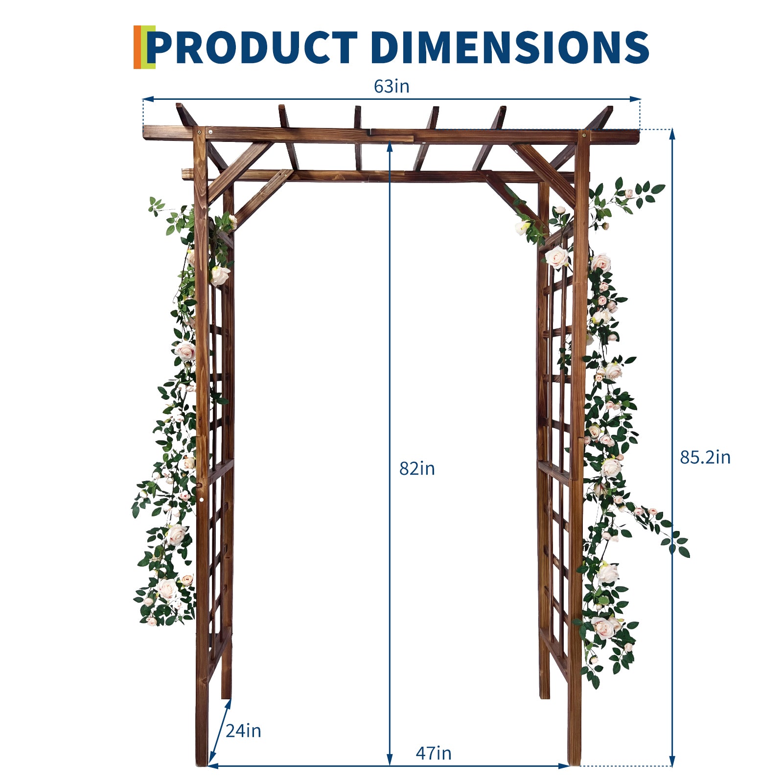 Garvee 85-Inch Wooden Garden Arbor Trellis, Fir Wood Flat-Top Pergola for Climbing Plants, Wedding, Patio, Lawn & Backyard, Dark Brown