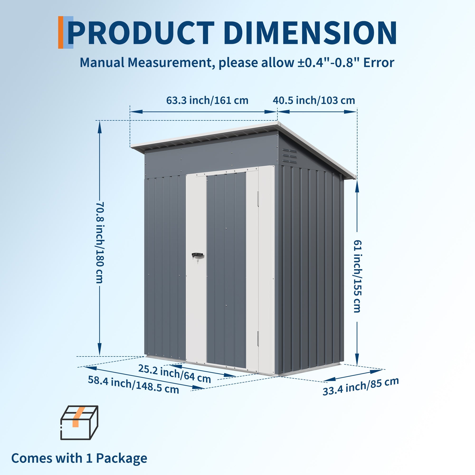 Garvee 5x3 FT Weather-Resistant Outdoor Metal Storage Outdoor Storage Unit – Lockable Doors, Vents & Spacious Backyard Organizer – Garden Tool, Lawn Equipment, Bike & Pool Supplies – Gray Color