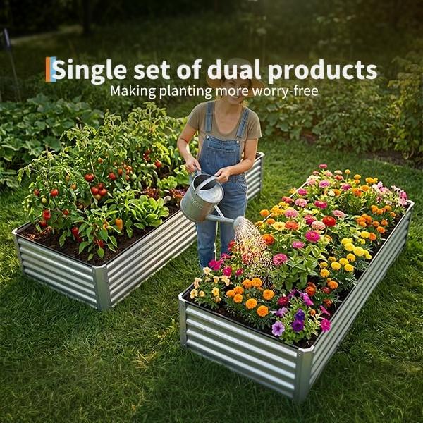 Garvee 2 Pack Tall 6 x 3 Ft Galvanized Steel Raised Garden Bed, Outdoor Above Ground Planter Box for Vegetables and Flowers, Metal Raised Bed for Gardening