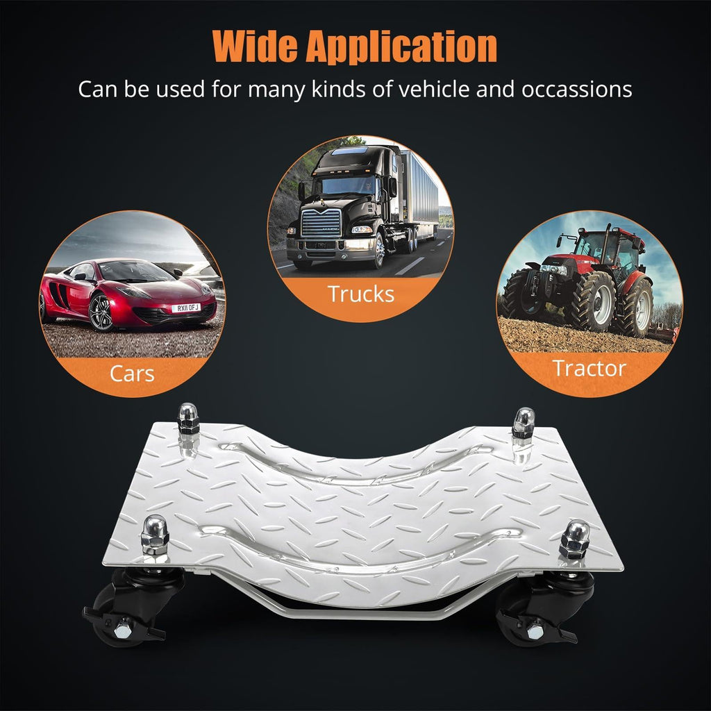 Garvee Heavy-Duty Vehicle Wheel Dolly Set of 4 – 6000 lbs Capacity – 360° Rotating Upgraded Nylon Wheels with Brakes – Ideal for Cars, Trucks, Trailers, Motorcycles, Boats – Mobile Base Equipment – Silver Upgraded Version