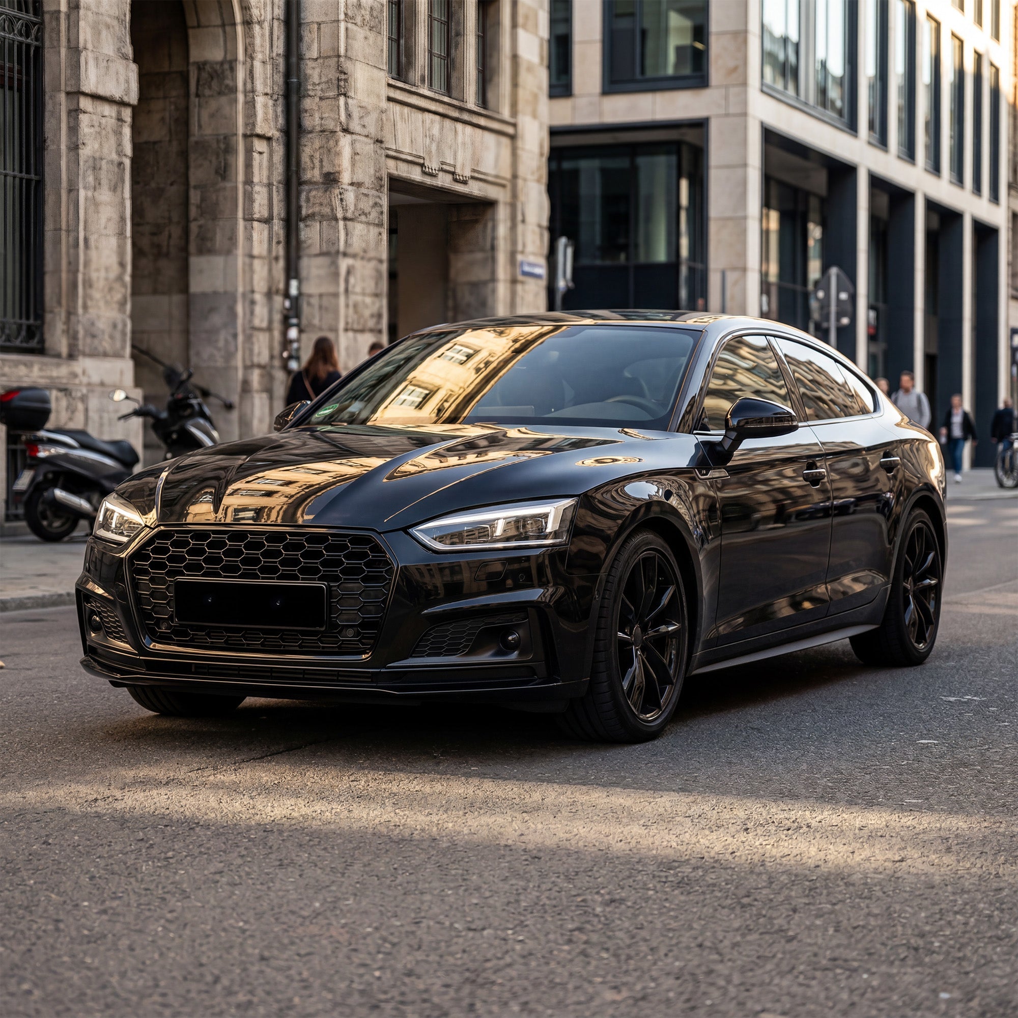 Garvee Sport Style Honeycomb Front Grille for Audi A5 2017-2019 – Gloss Black ABS – Direct Fit Without Emblem – Aggressive Look – Fits European Version – Color: Gloss Black