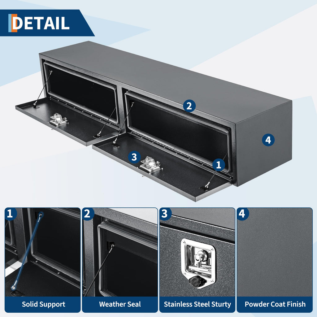 Garvee 48"X16"X13" Heavy Duty Black Steel Underbody Truck Tool Box, T-Handle Lock, Waterproof Storage Chest for Pickup, Truck Bed, RV, Trailer, Durable & Lockable Toolbox – Black Base Silver Flower Spray Plastic