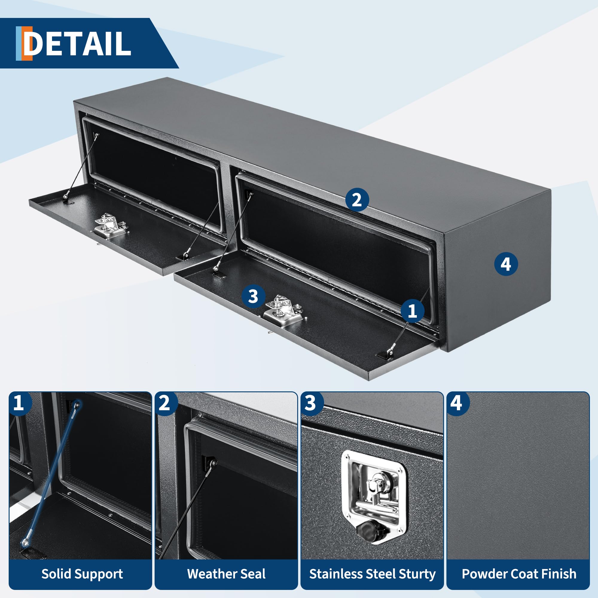 Garvee 48"X16"X13" Heavy Duty Black Steel Underbody Truck Tool Box, T-Handle Lock, Waterproof Storage Chest for Pickup, Truck Bed, RV, Trailer, Durable & Lockable Toolbox – Black Base Silver Flower Spray Plastic