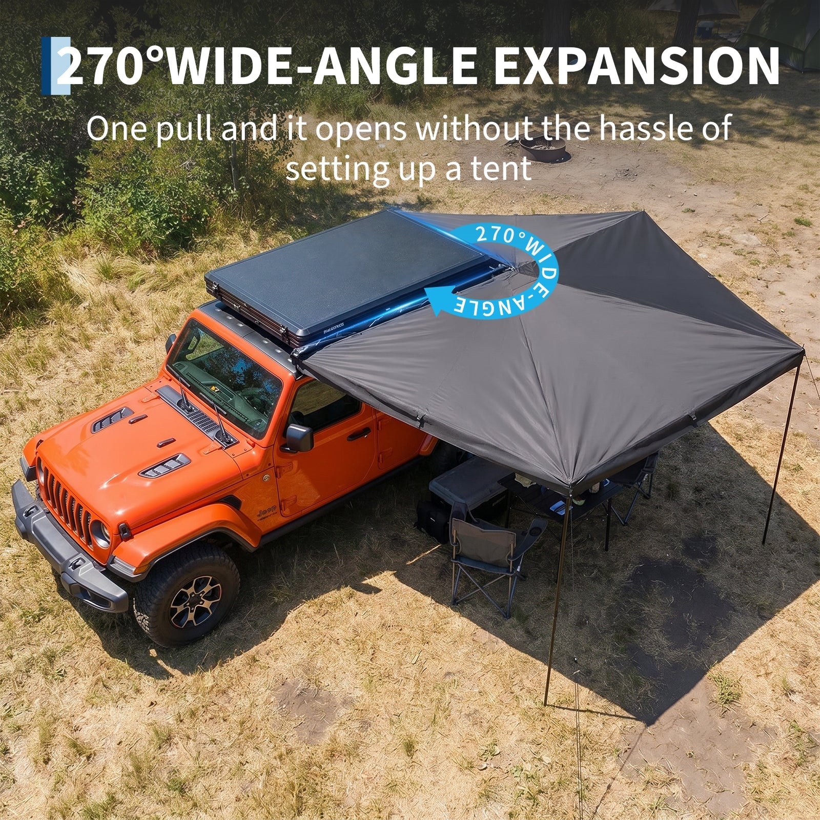 Garvee Heavy Duty 270° Vehicle Awning - 2M Waterproof Blackout Sun Shelter, Ripstop Oxford for SUV Truck Camping - Black, Driver Seat