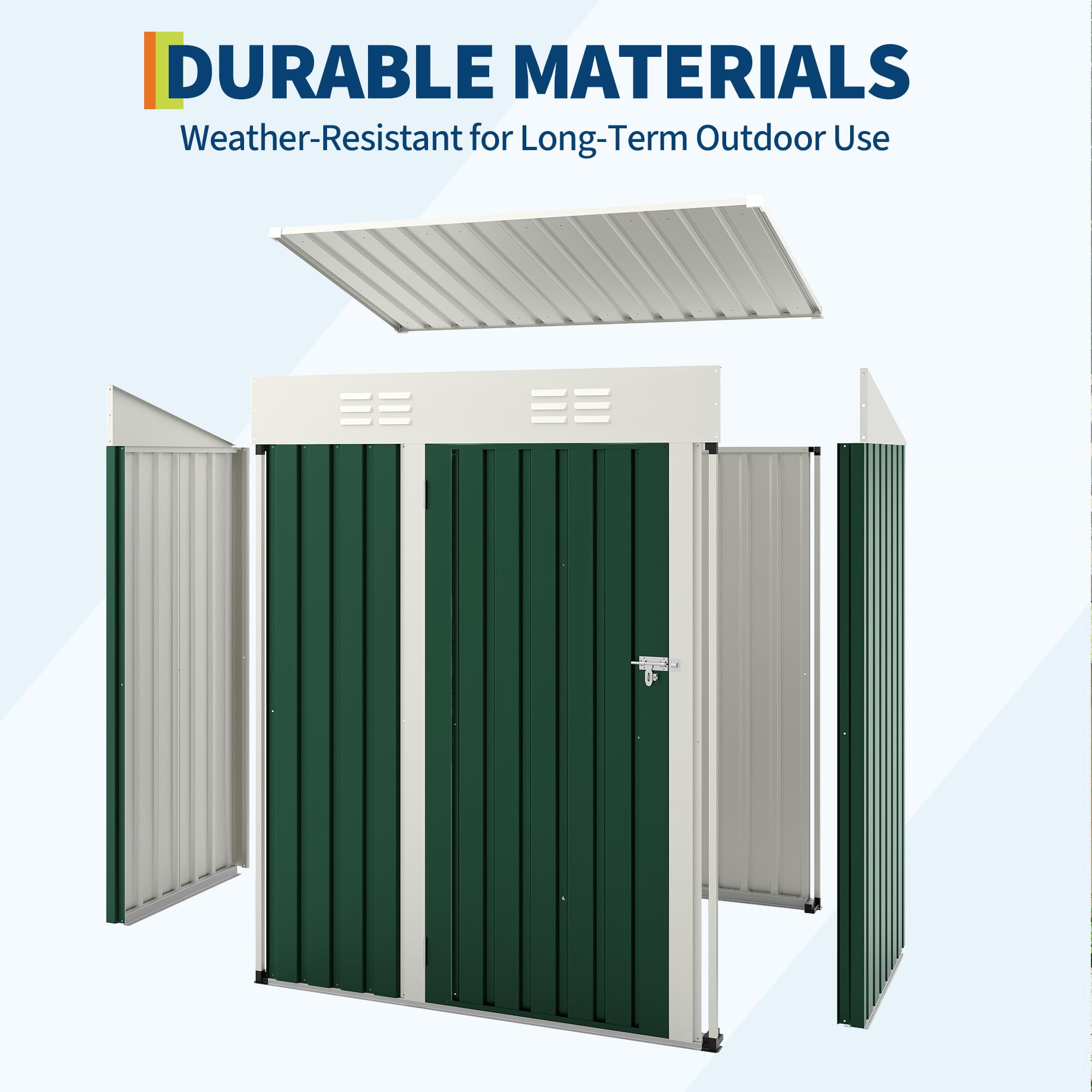 Garvee 5×3FT Metal Outdoor Storage Shed, 67 Cu.Ft Weather-Resistant Galvanized Steel Garden Shed with Lockable Door, Sloped Roof & Vents, Patio Lawn Equipment Storage House, Dark Green