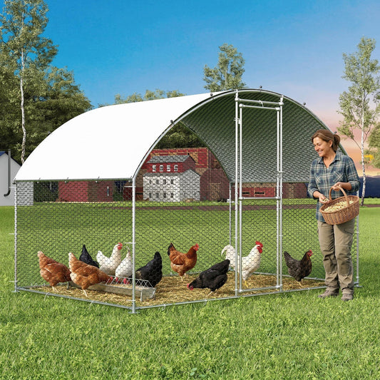 Garvee Large Metal Chicken Coop, Chicken Run for 6/10 Chickens, Outdoor Walk in Poultry Cage with Anti-UV Cover and Waterproof, 6.56 x 9.84 x 6.56 ft
