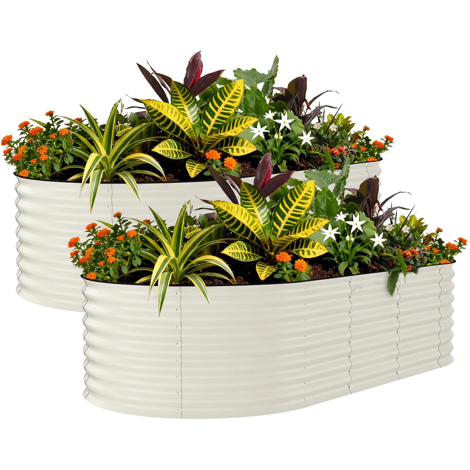 Garvee 2 Pack 8' X 4' X 2' Galvanized Raised Garden Beds, Large Metal Planter Boxes for Vegetables & Flowers, Rust-Resistant Outdoor Garden Bed, Easy Assembly, Beige