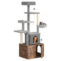 Garvee Litter Box Enclosure with Cat Tree, 2 in-1 Modern Cat Tower, Hidden Washroom Furniture, Wood Cat Condo with Scratching Post and Hammock, Indoor Pet Furniture with Multiple Platform, Retro Brown