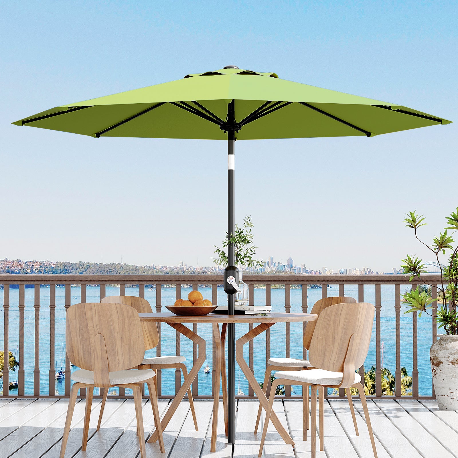 Garvee 10 ft Outdoor Patio Umbrella with 8 Sturdy Ribs, Crank Lift, Push-Button Tilt & UV-Resistant Waterproof Canopy for Garden, Deck, Pool & Yard, Grass Green