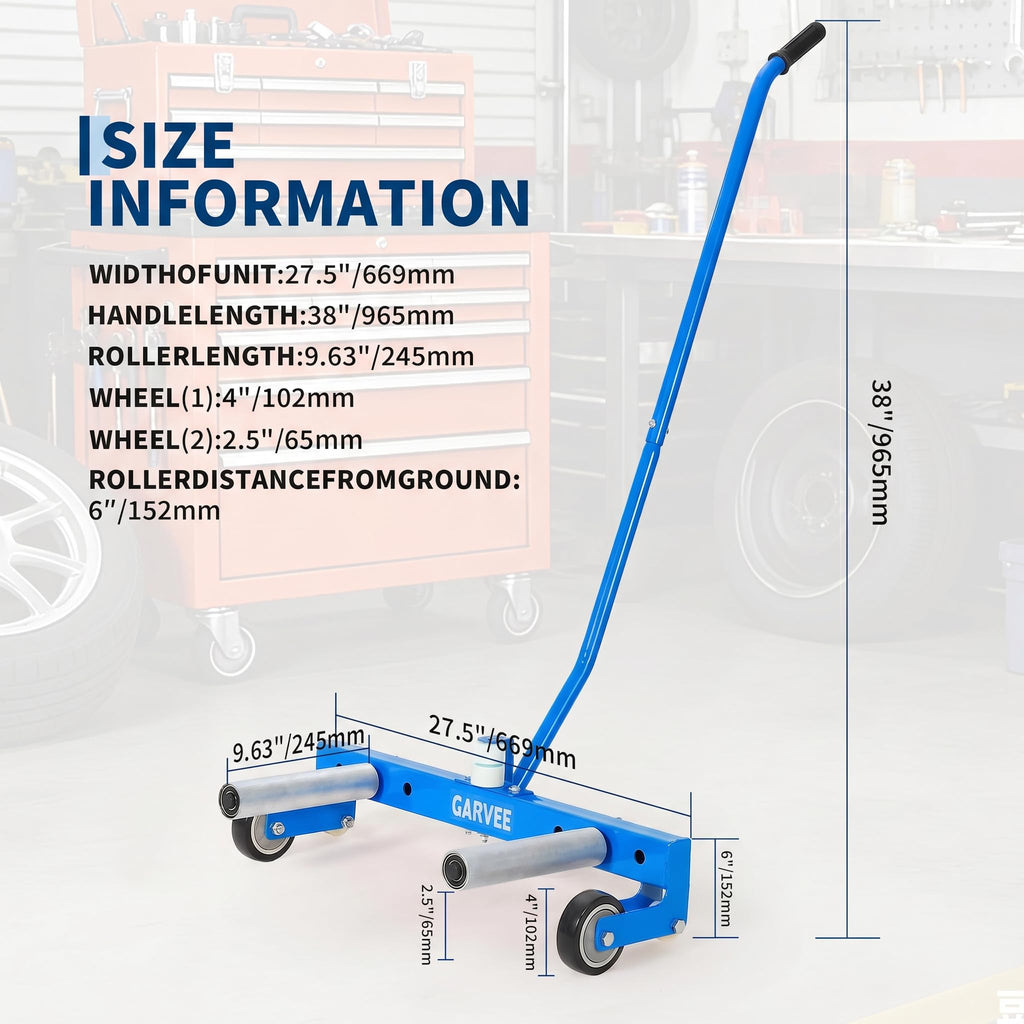 Garvee Heavy Duty Adjustable Tire Wheel Dolly – 330lbs Capacity, 23.5"-43.5" Width, 8in 360° Rollers – For Semi Truck, Large Vehicle, SUV, ATV, RV, Trailer – Material Handling – Blue