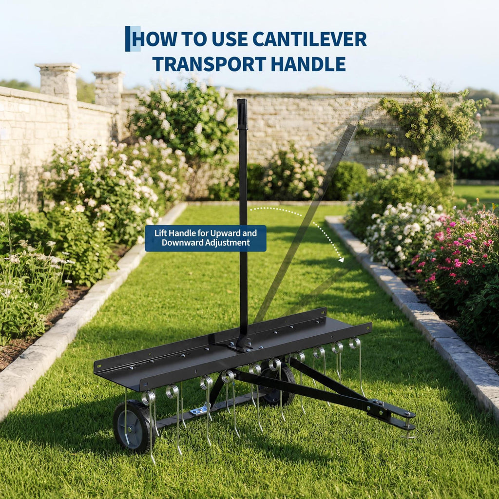 Garvee 40" Tow Behind Lawn Dethatcher, 20 Spring Steel Tines and Ballast Tray for Riding Mowers