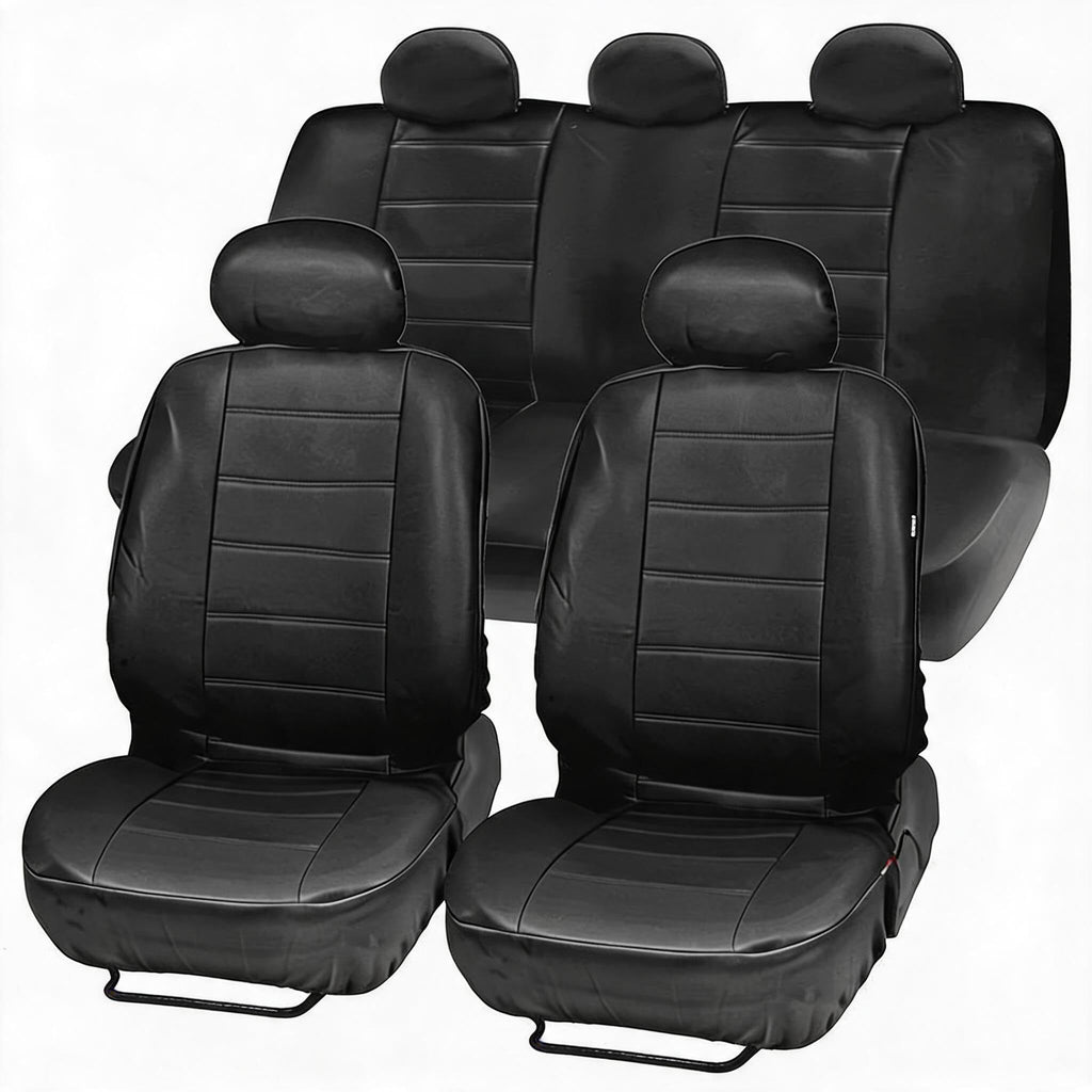 Garvee Global 9-Piece PU Leather Car Seat Cover Set – Full Protection for Front and Rear Seats – Easy to Clean, Compatible with Motorhomes, Hatchbacks, SUVs – Black