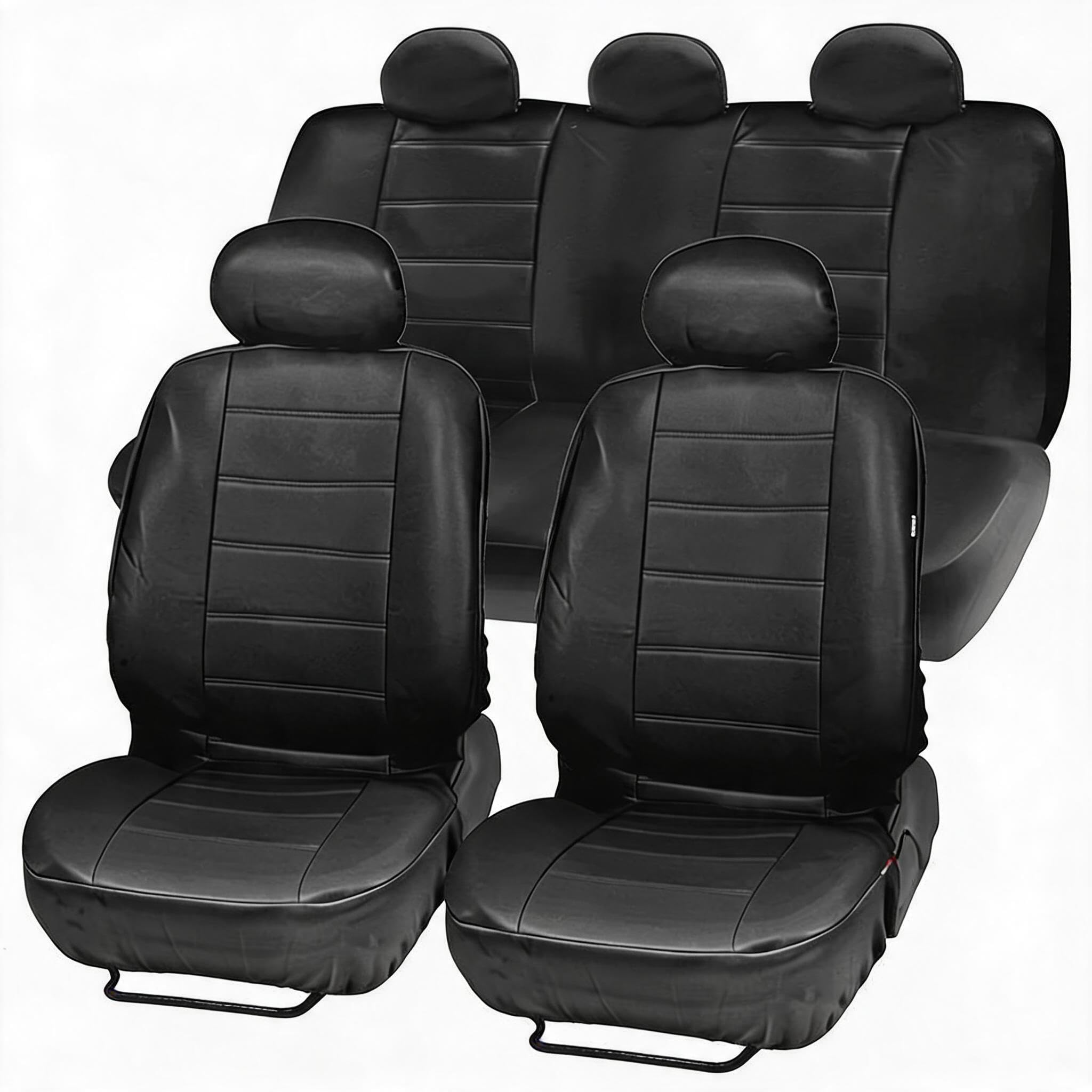 Garvee Global 9-Piece PU Leather Car Seat Cover Set – Full Protection for Front and Rear Seats – Easy to Clean, Compatible with Motorhomes, Hatchbacks, SUVs – Black