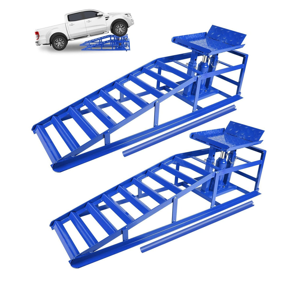 Garvee Hydraulic Car Ramps - 5T/11,000 lbs Heavy-Duty Steel, Adjustable Height 9.3"-14", Low-Profile, Anti-Slip Design for Garage Repair, 2 Pack, Blue