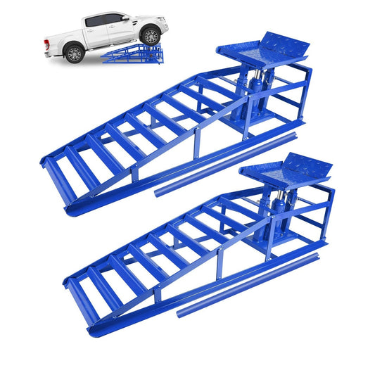 Garvee Hydraulic Car Ramps - 5T/11,000 lbs Heavy-Duty Steel, Adjustable Height 9.3"-14", Low-Profile, Anti-Slip Design for Garage Repair, 2 Pack, Blue