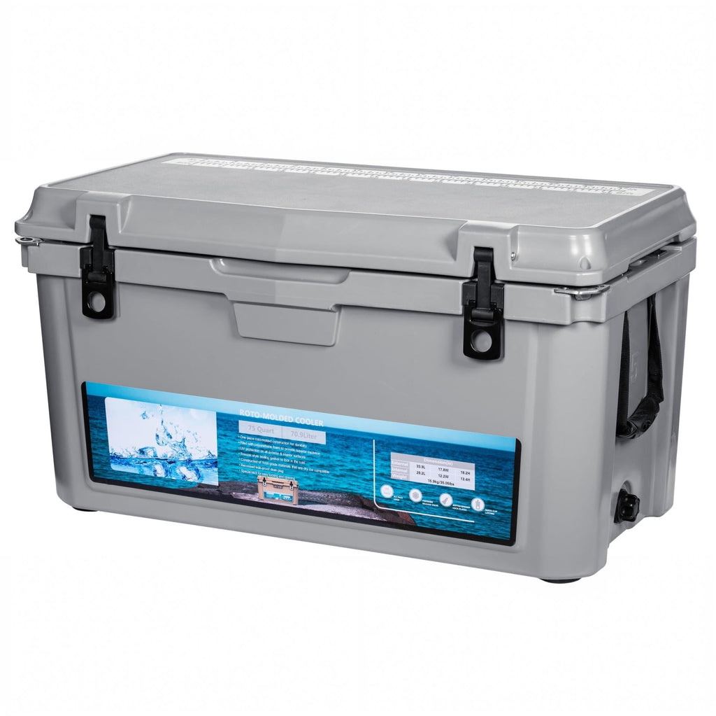 Garvee Extra-Thick Insulated Camping Cooler 75qt - Large Portable Ice Chest Keeps Ice Up to 7 Days - Strap & Handle - For Food, Drinks, Beach, Picnic, Fishing, Boat - Cool Gray - KUER-F-75 Cool Gray GRAY 6C