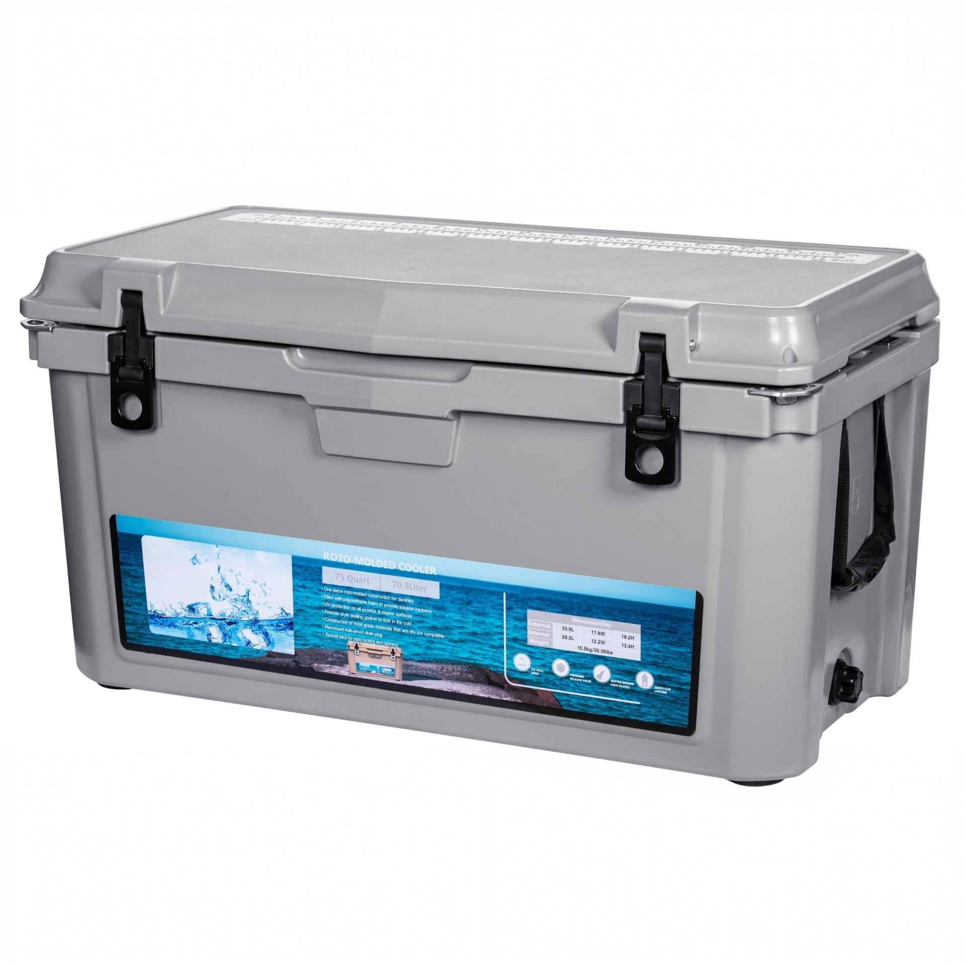 Garvee Extra-Thick Insulated Camping Cooler 75qt - Large Portable Ice Chest Keeps Ice Up to 7 Days - Strap & Handle - For Food, Drinks, Beach, Picnic, Fishing, Boat - Cool Gray - KUER-F-75 Cool Gray GRAY 6C