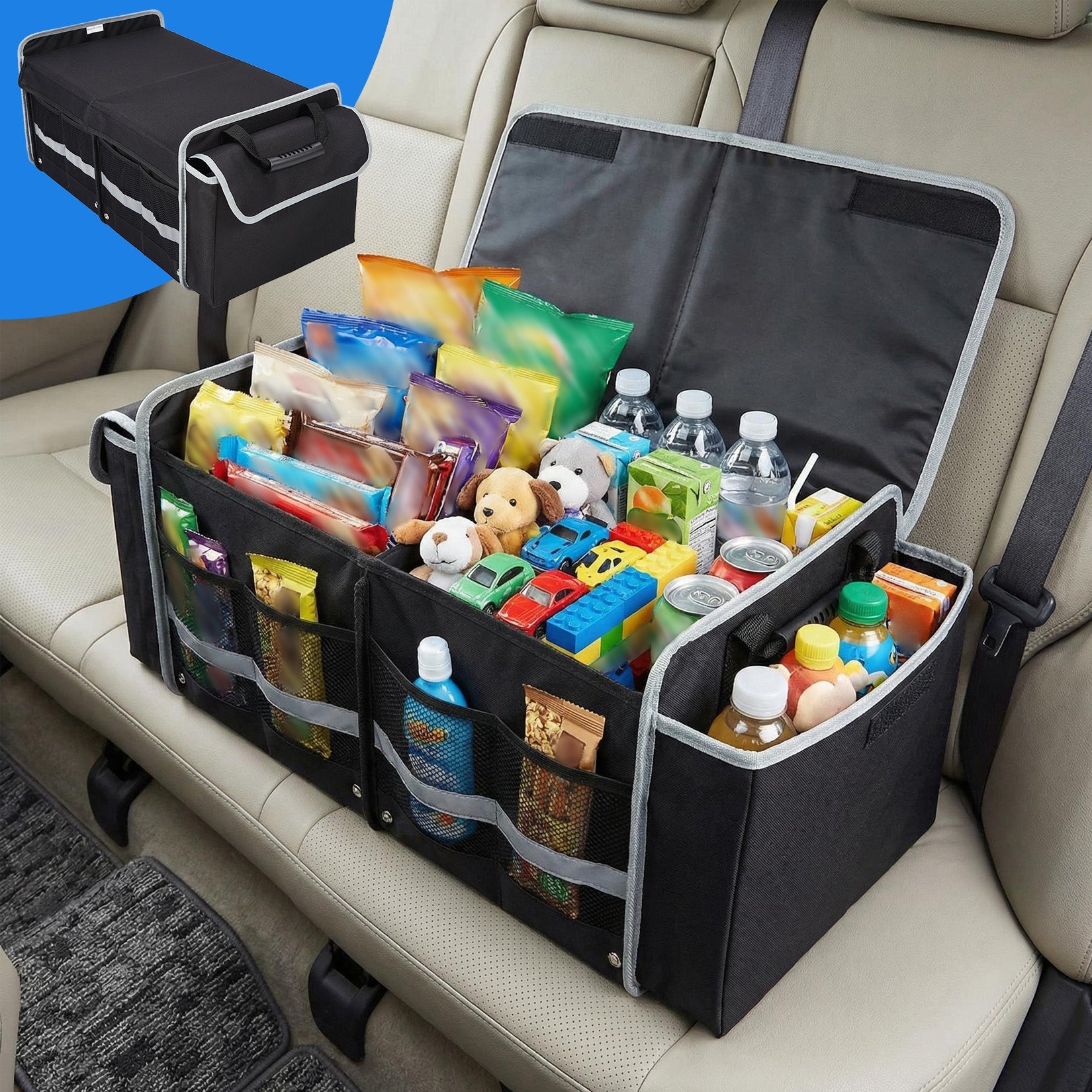 Garvee Collapsible Car Trunk Storage Bag with Ice Pack, 35.4x13.8x11.8 inch Large Capacity – Waterproof Oxford Cloth, 3D Partition, Non-Slip, Shoe & Wet Clothes Compartment, Black