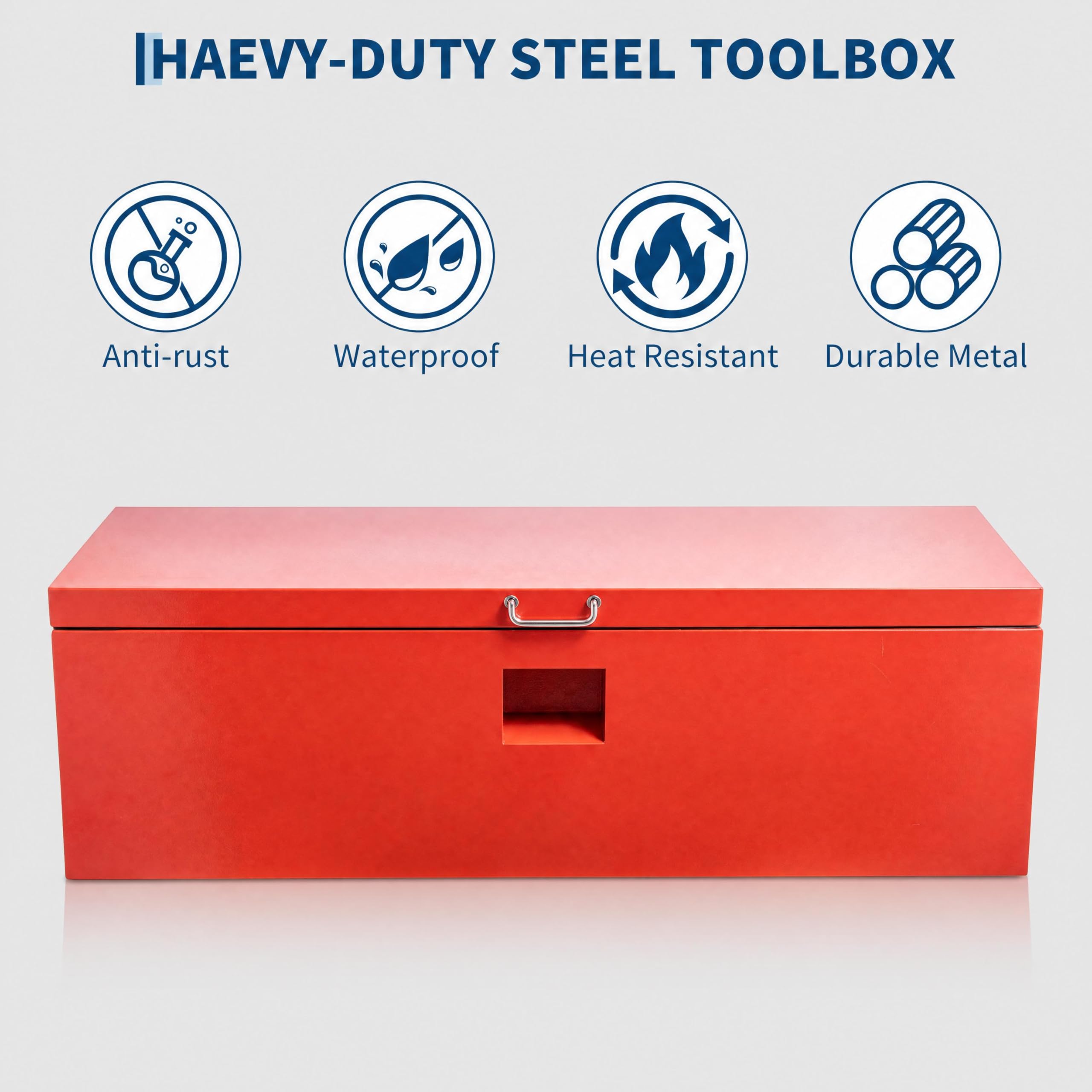 Garvee 42"X16"X14" Heavy Duty Lockable Steel Truck Bed Toolbox – Dual Lids, Weatherproof Powder-Coated, Front & Side Handles, Gas Struts, for Pickup, RV, Trailer, Red