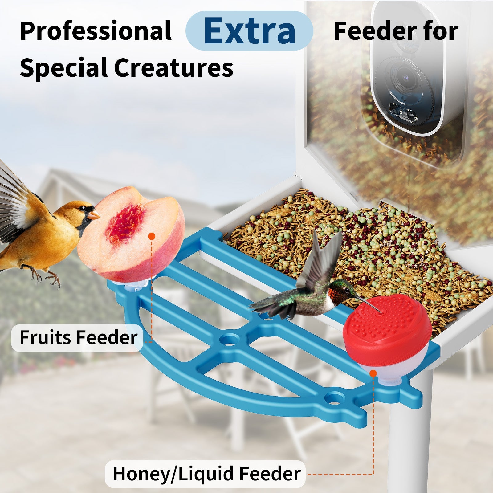 Garvee Smart Bird Feeder with 2.5K Camera & AI Recognition, Solar Powered, 2L Capacity, Night Vision, App Alerts, Auto Capture Photos/Videos for Bird Watching, Squirrel Deterrent, Blue