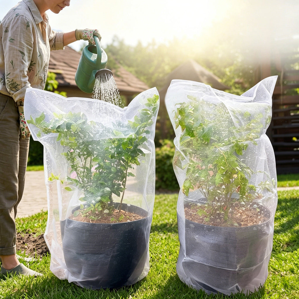 Garvee Garden Plant Netting for Fruit Trees & Vegetables, 12-Pack Drawstring Mesh Covers with 6 Small 3.3 x 2.6 FT and 6 Large 4.9 x 3.3 FT Bags, White