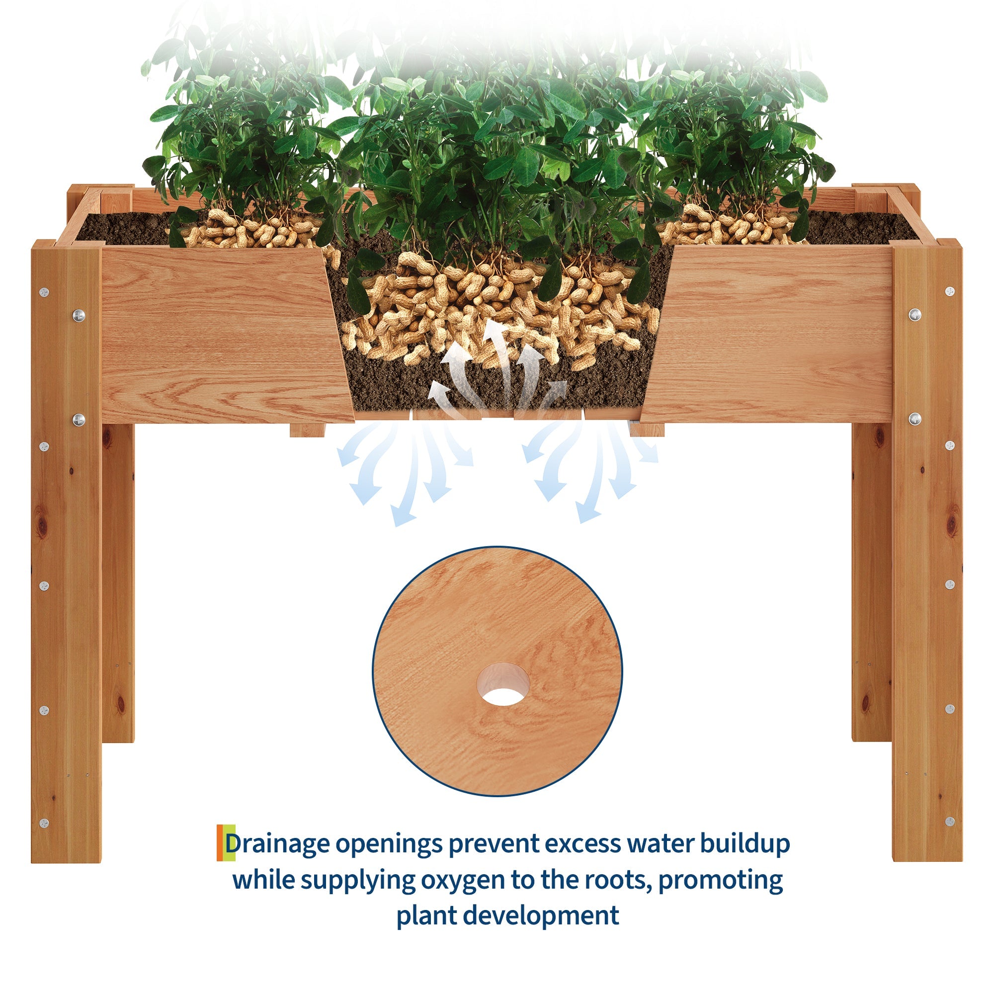 Garvee Ergonomic Wooden Raised Garden Bed with Legs & Hooks, 47" x 30" x 22" Large Outdoor Planter Box with Non-Woven Liner, Easy Assembly for Vegetables, Herbs & Flowers, Oak