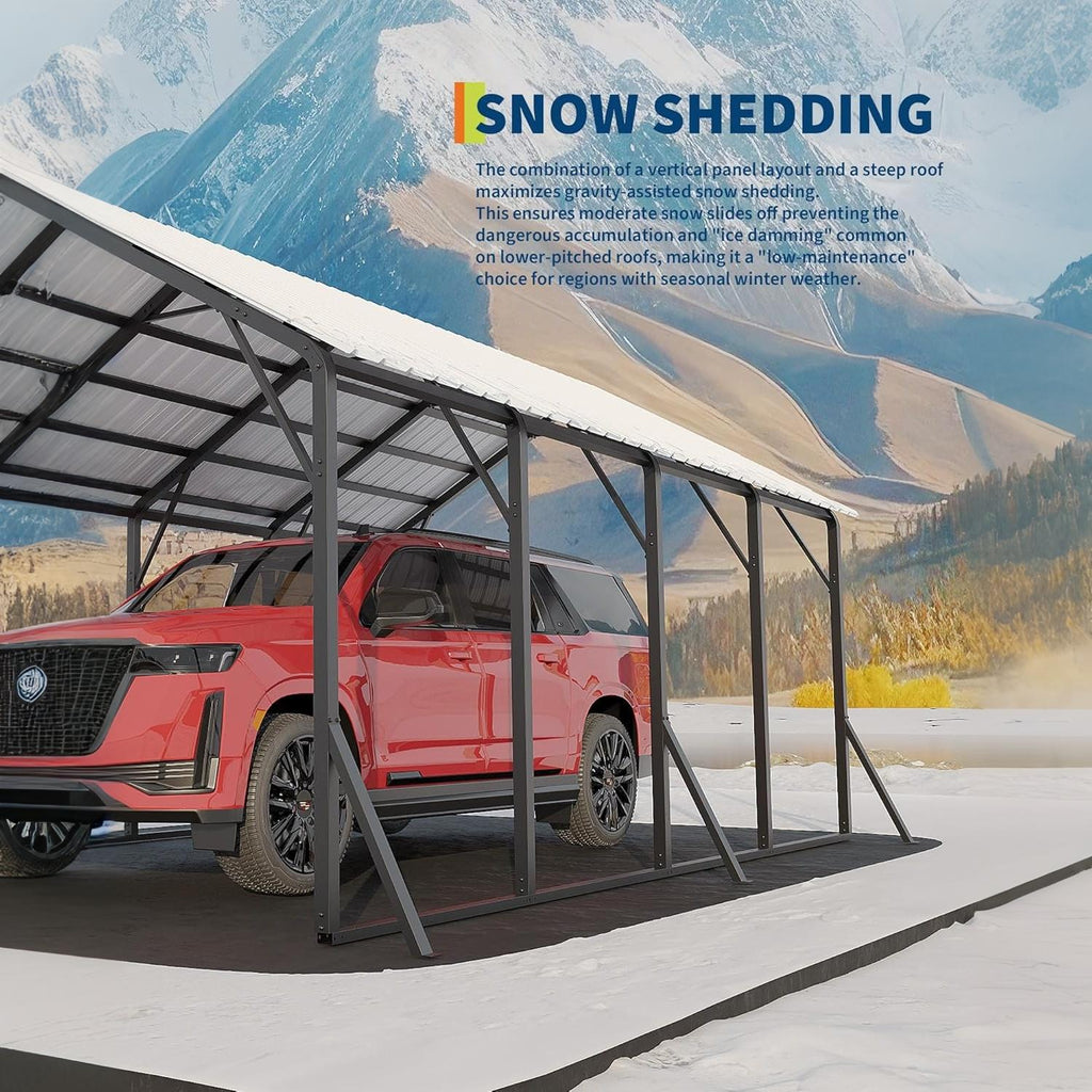 Garvee 13x21FT Metal Carport Kit with 120° Steep-Pitch Vertical Roof, 133" High-Clearance Heavy-Duty Alloy Steel Car Port Shelter for Full-Size Pickup Trucks, Vans & Outdoor Vehicle Storage, White