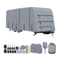 Garvee 27-30FT Heavy-Duty Trailer Cover for Campers, 4-Ply Oxford RV Cover with Waterproof Roof, Breathable Side Vents, UV Protection, Tie-Down Straps, Zipper Access, Tire Covers, and Storage Bag, Grey