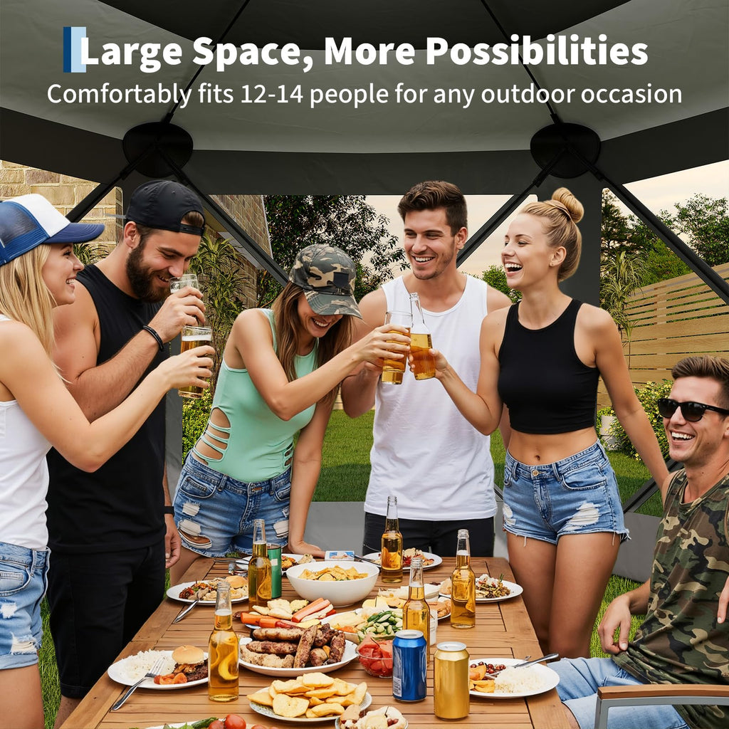 Garvee 13 × 13 ft Screen Tent, Instant Pop-Up Outdoor Canopy with 6 Removable Wind Panels, Mesh Walls & Carry Bag for Camping, Backyard and Patio, Grey