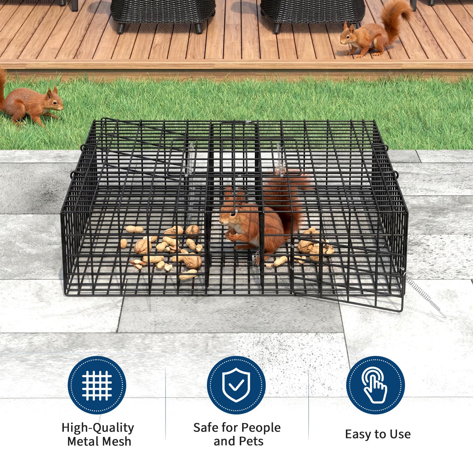 Garvee Humane 2-Door Live Animal Trap Cage – Sturdy Steel, Easy Catch & Release – For Squirrels, Chipmunks, Rabbits & Small Pests – Indoor/Outdoor Use – Carry Handle – Square: 24x24x5 in / 61x61x13 cm