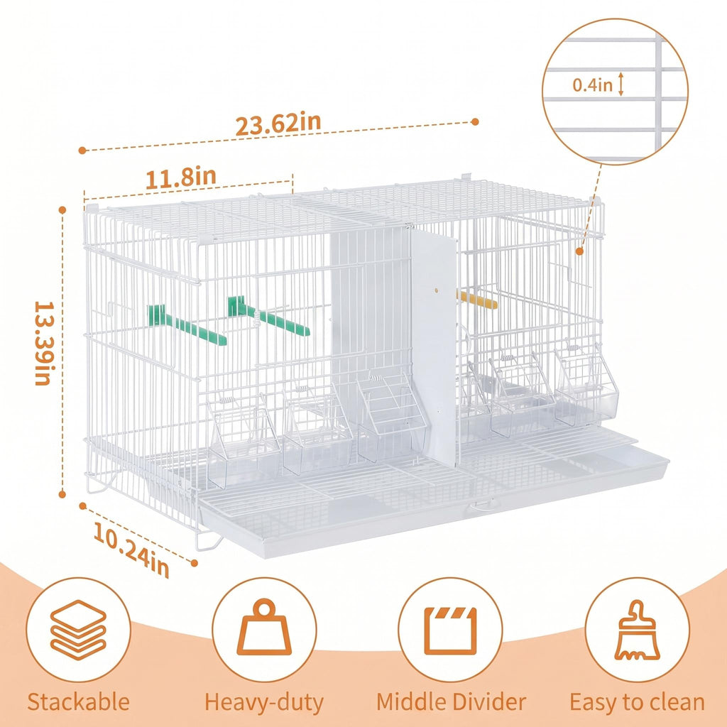 Garvee Flight Bird Cage with Slide Out Tray and Bottom Grate, Budgies Cockatiels Lovebirds Canaries Parakeet Cage, Stackable Design for Small and Medium Birds, White