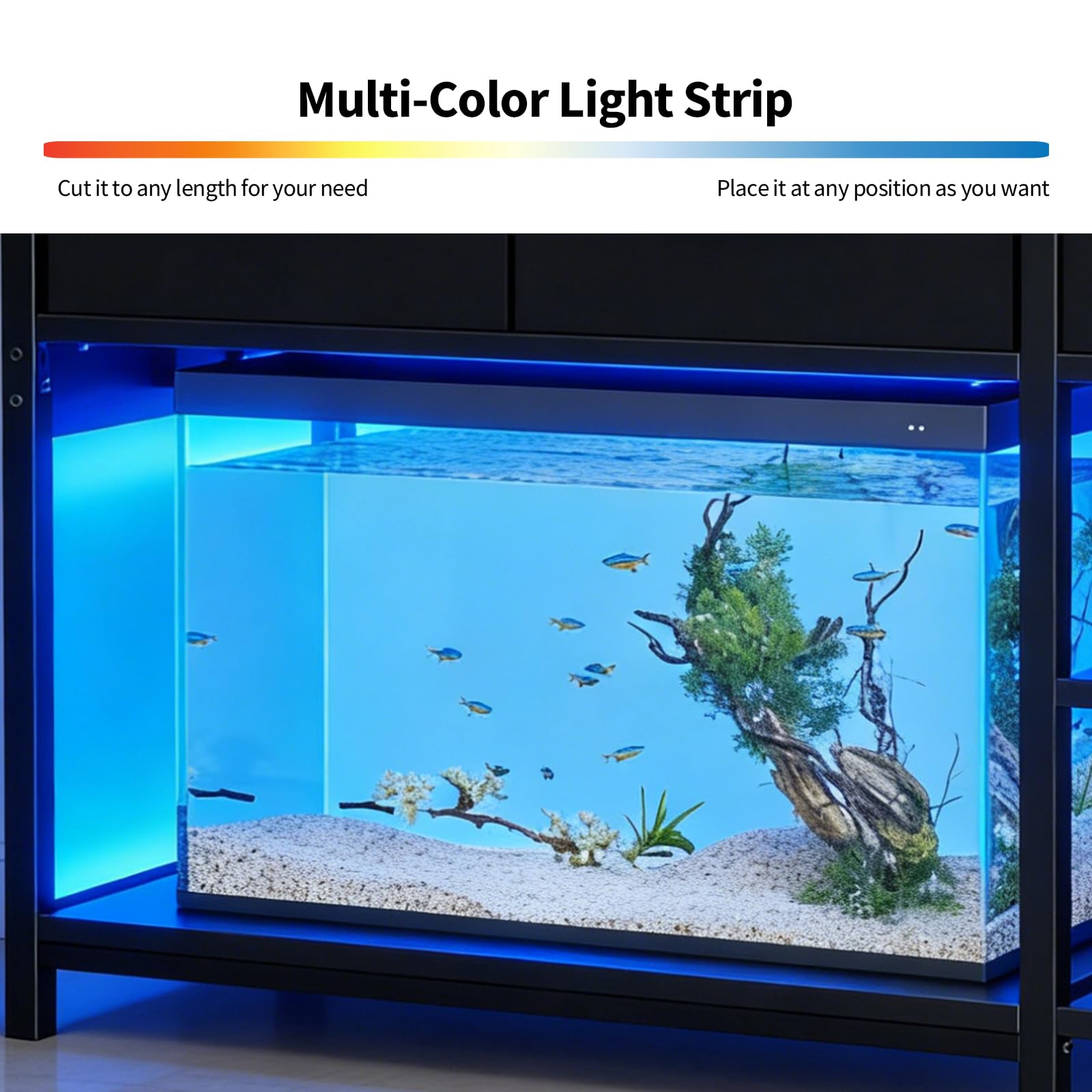 Garvee 55-75 Gallon Aquarium Stand, Heavy Duty Fish Tank Stand with Drawers & Shelves, LED Light, 1000lbs Capacity, Fish & Reptile Tanks Stand with Power Outlet & USB