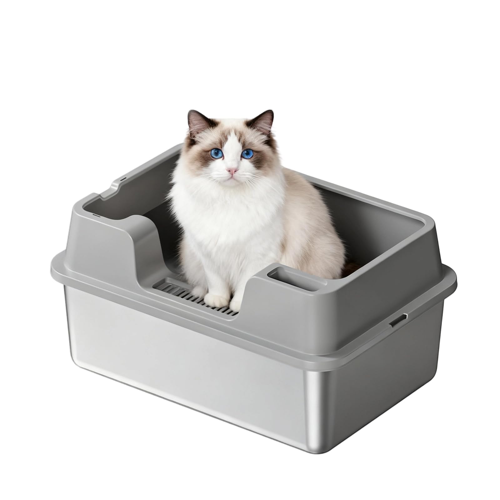 Garvee Extra Large Stainless Steel Cat Litter Box, High Side Litter Box with Non-Stick, Scoop & Odor-Resistant, Metal Cat Pan for Multiple Cats, Rabbits & Small Pets, Easy to Clean, Gray