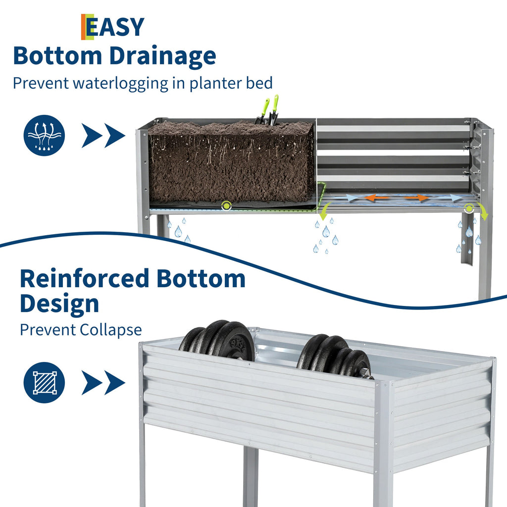 Garvee Raised Garden Bed with Cover 48" × 24" × 30", Silver Galvanized Metal Planter Box with PE Greenhouse Cover, Legs & Drainage Holes