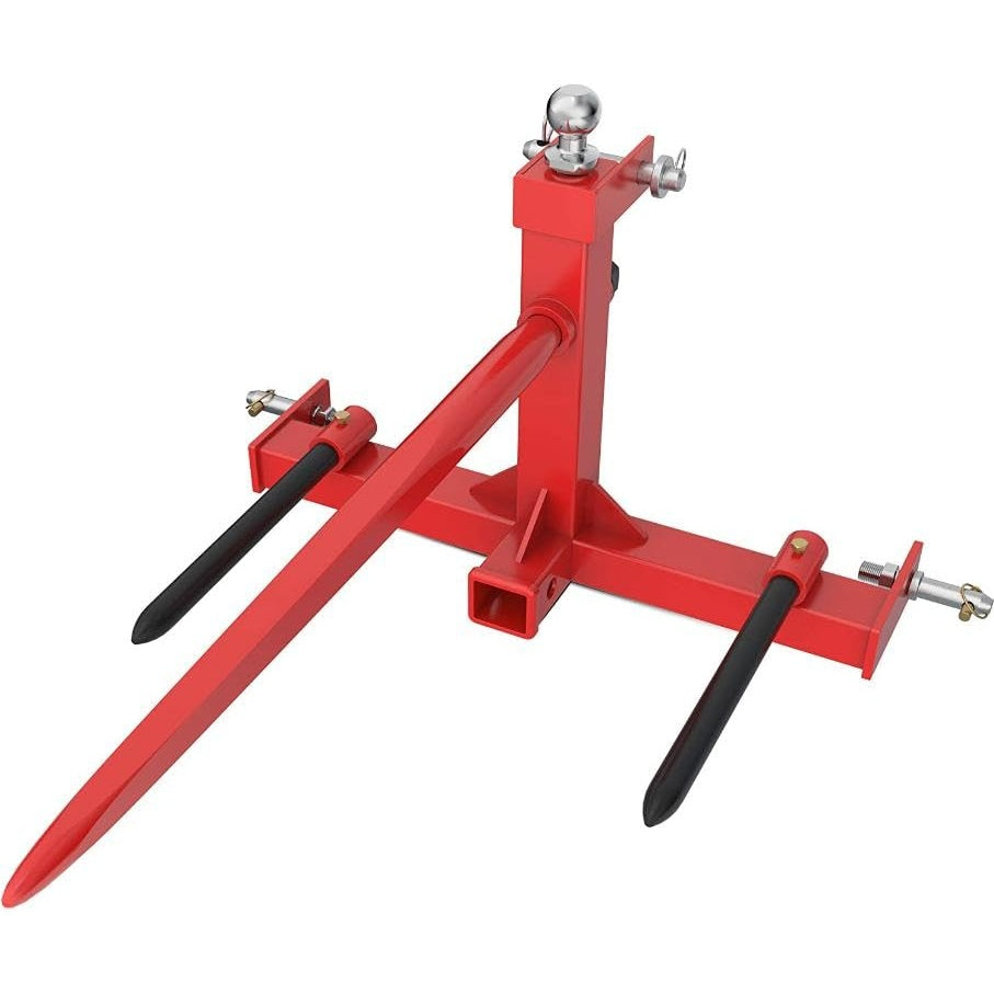 Garvee Heavy Duty 49" Hay Spear Tractor Attachment, 1600lbs Capacity 3-Point Hitch Attachment with Stabilizer Spears, Red