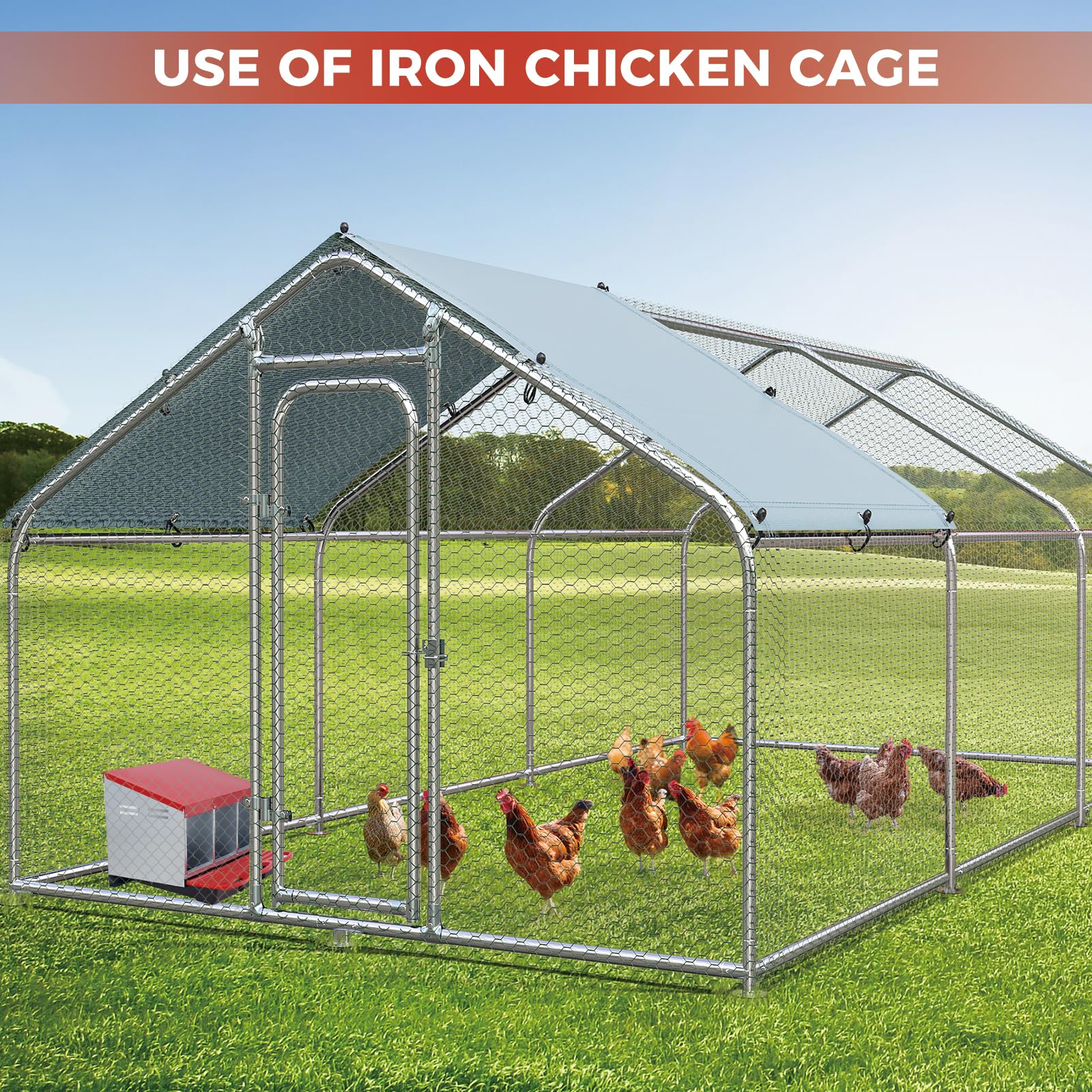 Garvee 3-Compartment Chicken Nesting Box – Automatic Roll-Away Tray & Support Stand, Red