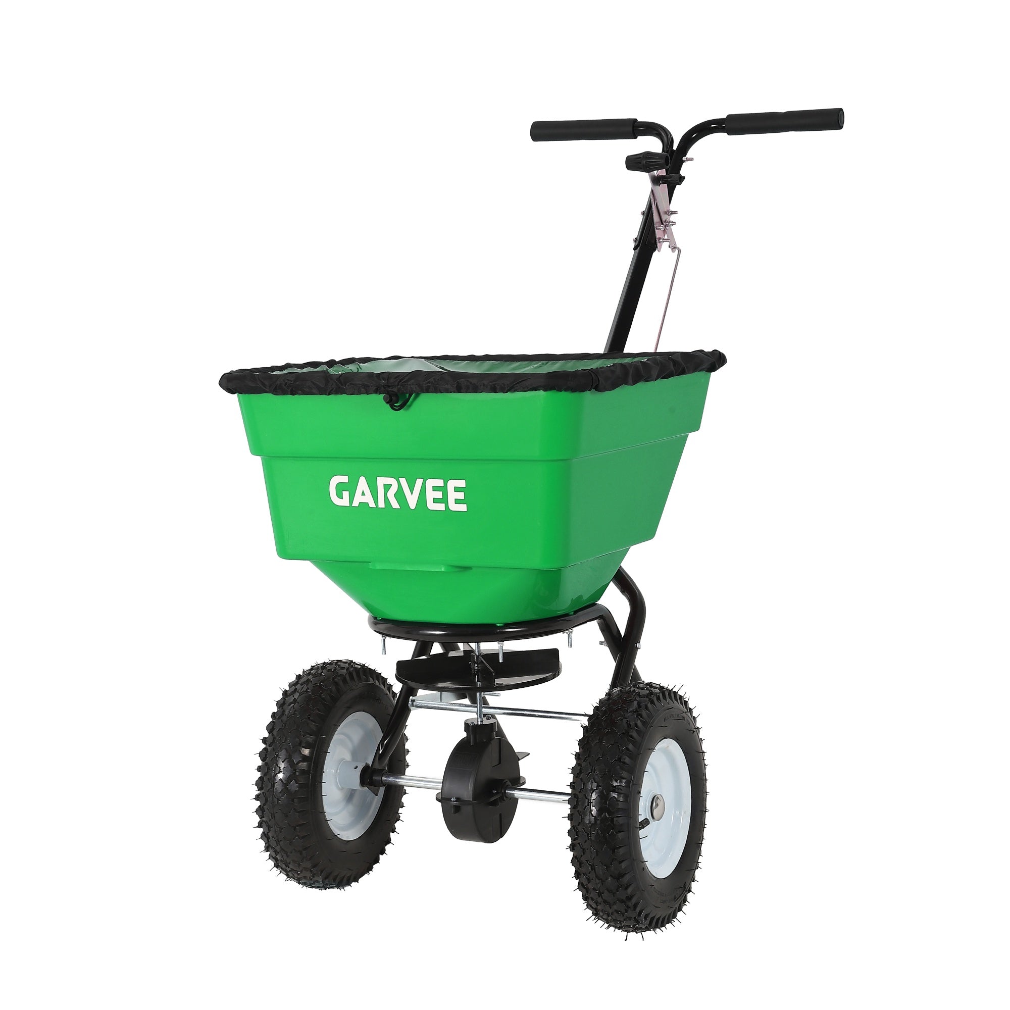 Garvee 100 lb Push Broadcast Spreader, T-Handle Walk-Behind Lawn & Garden Fertilizer Spreader with 58 L Hopper, 0–12 ft Coverage, 13" All-Terrain Wheels & 20-Level Flow Control for Seed, Fertilizer, Salt & Ice Melt, Green/Black