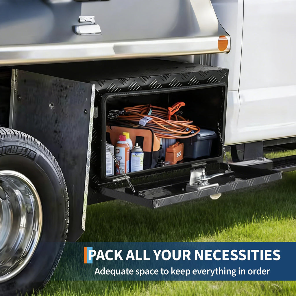Garvee 24"x14"x16" Underbody Truck Tool Box - Heavy-Duty Aluminum Diamond Plate, Lockable Waterproof Design with T-Handle Latch and Keys for Pickup, Van, and Trailer, Black