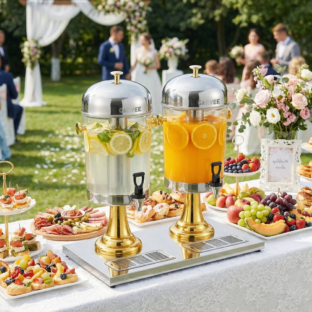Garvee 4.4 Gallon Commercial Drink Dispenser, Stainless Steel Beverage Dispenser with Ice Core, Stand & Spigot for Cold Juice, Iced Tea and Lemonade at Parties & Weddings, Gold