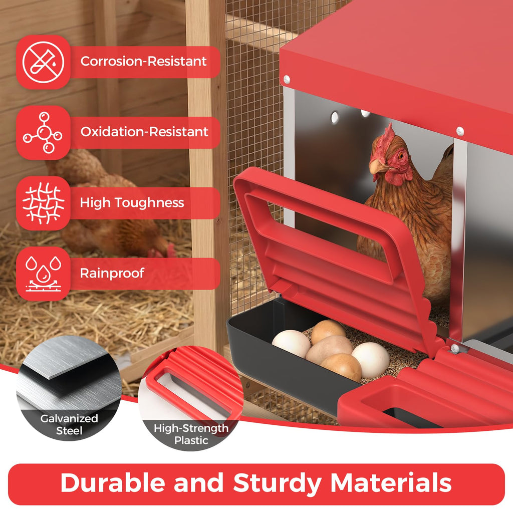 Garvee 3-Hole Metal Chicken Nesting Box, Roll Away Poultry Laying Box with Sloped Roof, 31.5"x20.5"x16.9", Red