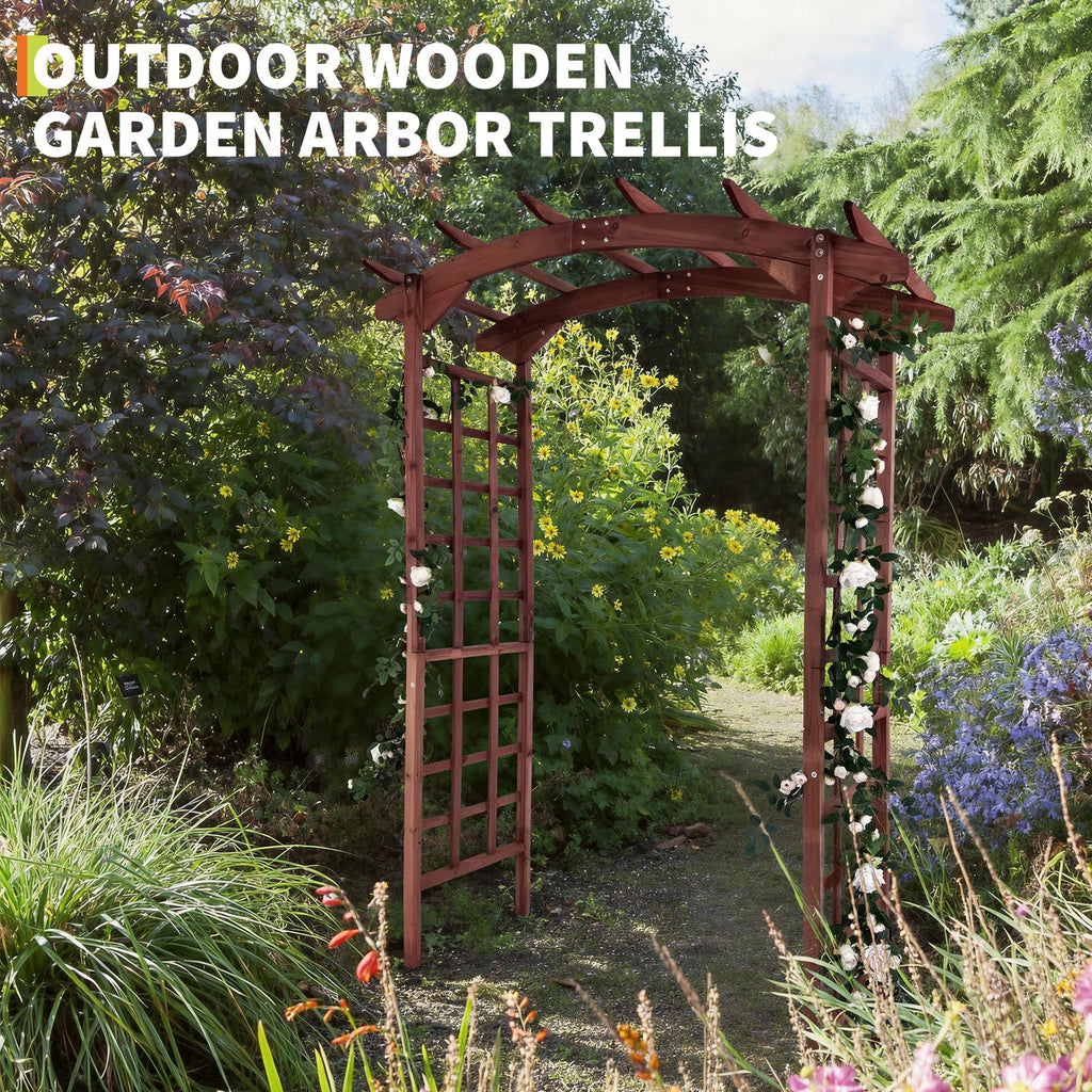 Garvee 85-Inch Wooden Garden Arbor Trellis, Fir Wood Arched Pergola for Climbing Plants, Wedding, Patio, Lawn & Backyard, Teak, Arched Top