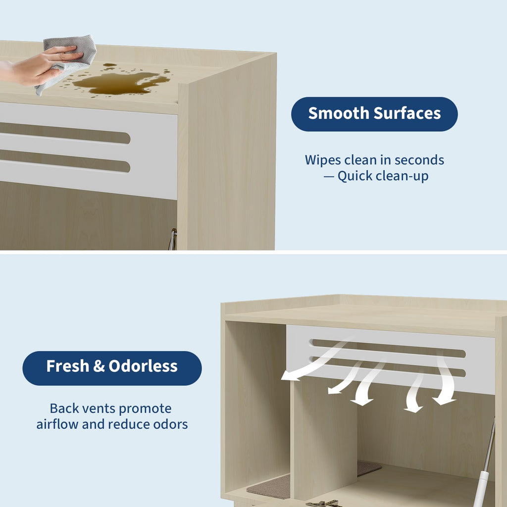 Garvee Dog-Proof & Ventilated Cat Litter Box Enclosure Furniture – Spacious Modern Hidden Wood Cabinet with Turn-Down Door, Easy to Clean, Indoor Pet Privacy House – Wood Color